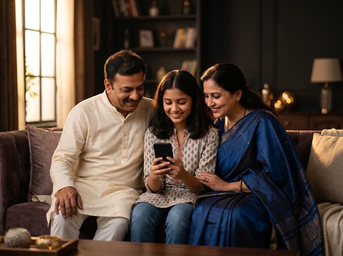 A happy Indian family sitting together
